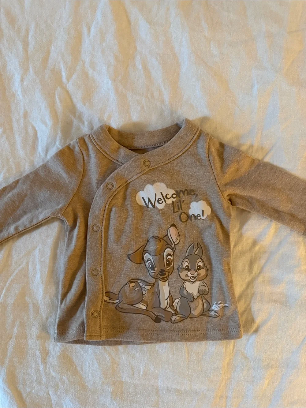 Disney Neutral Brown Bambi Baby One-Piece Set with Pants & Mittens